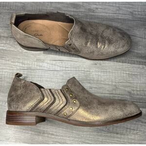 Clarks Trish Bell Womens Suede Slip On Booties Boots Gun Metal Size 8 1/2